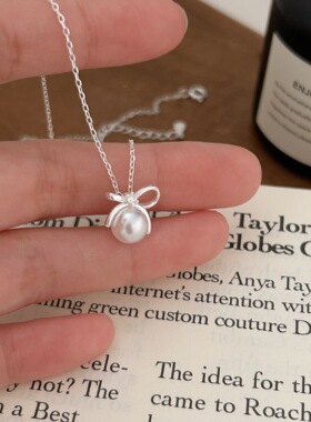 持恒S925纯银蝴蝶结珍珠项链小众轻奢时尚气质锁骨链2026韩版新款