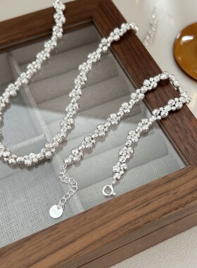 持恒S925纯银手工编织车花圆珠重工手链女韩国档口新款高质感项链