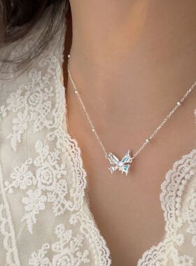 持恒S925纯银蝴蝶项链女时尚气质温柔猫眼石锁骨链颈链轻奢高级感