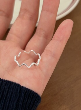 持恒S925纯银心电图波浪戒指女森系冷淡风几何线条指环2026新款潮
