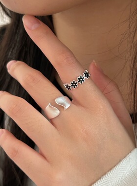 持恒S925纯银花朵戒指女2026新款韩版小众轻奢时尚磨砂不规则指环