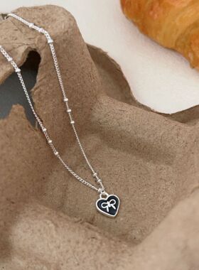 持恒S925纯银蝴蝶结爱心项链女小众精致小清新滴胶锁骨链日韩新款