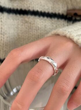 持恒韩国韩版弧面线条戒指女S925纯银小众简约冷淡风指环高级感潮