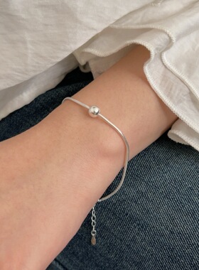 持恒S925纯银圆珠蛇骨手链女简约甜美银珠韩版ins小众手饰气质感
