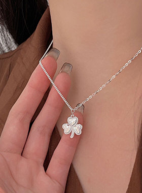 持恒S925纯银碎碎冰四叶草项链女韩国小众设计轻奢高级鳞片锁骨链