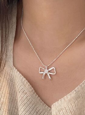 持恒S925纯银轻奢简约蝴蝶结项链女2024年新款百搭小众高级锁骨链