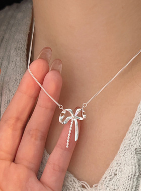 持恒S925纯银爆款蝴蝶结项链女韩国东大门简约轻奢气质小众锁骨链