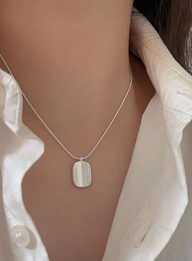 持恒S925纯银磨砂拉丝椭圆牌项链女韩国简约百搭气质高级感锁骨链
