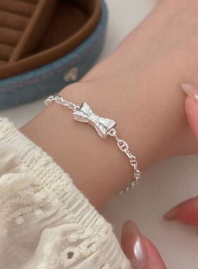 持恒S925纯银蝴蝶结手链女2026年简约百搭高级感猪鼻子手链手饰