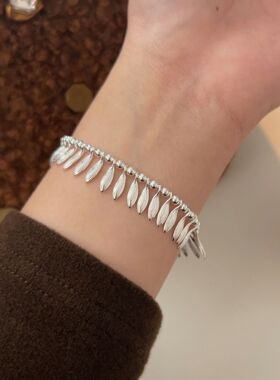 持恒S925纯银拼接流苏小叶子手链女时尚小众高级感重工手饰百搭潮