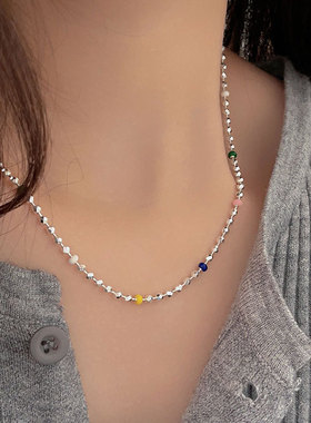 持恒S925纯银意大利方珠多巴胺项链女韩国春夏季新款重工个性颈链