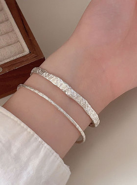 持恒s925纯银熔岩褶皱肌理感手镯手环女小众冷淡重工百搭手链手饰