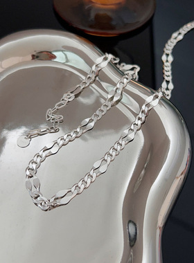 持恒S925纯银重工古巴侧身项链女小众设计ins冷淡风个性百搭颈链