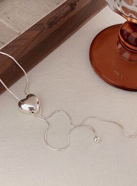 持恒S925纯银抽拉式爱心长款毛衣链韩国东大门高定新款百搭项链