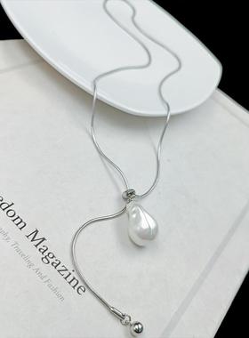 时尚珍珠毛衣链女钛钢