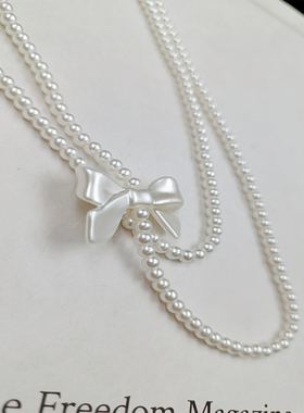 蝴蝶结珍珠叠戴短款项链