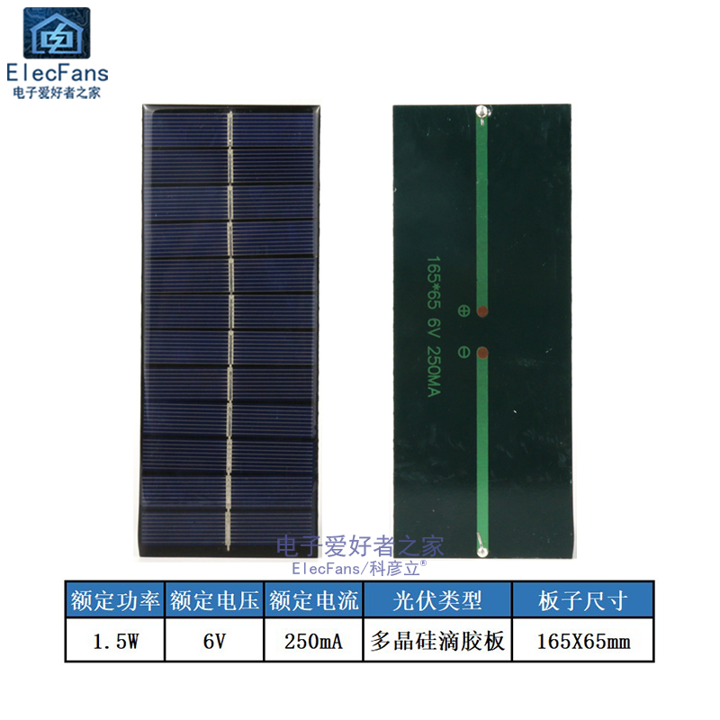 1.5W 6V 250mA太阳能板多晶硅防水光伏电池板充电器电源LED灯发电 - 图0