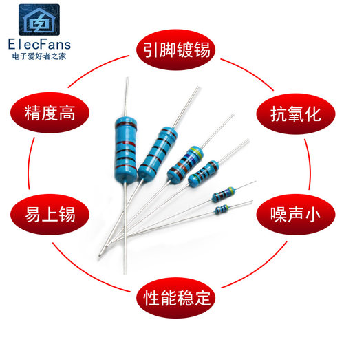 1/6W1/4W2W3W金属膜电阻器1欧/10R/1K/10K/100K/1M非碳膜电子元件 - 图0