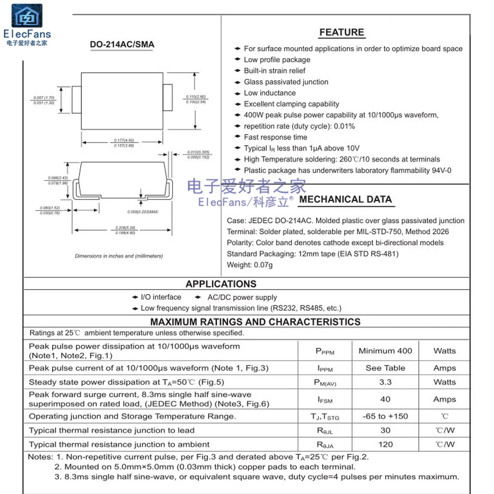 (20个)SMAJ6.0CA 双向6V贴片TVS瞬态抑制二极管 SMA瞬变管 丝印WG - 图0