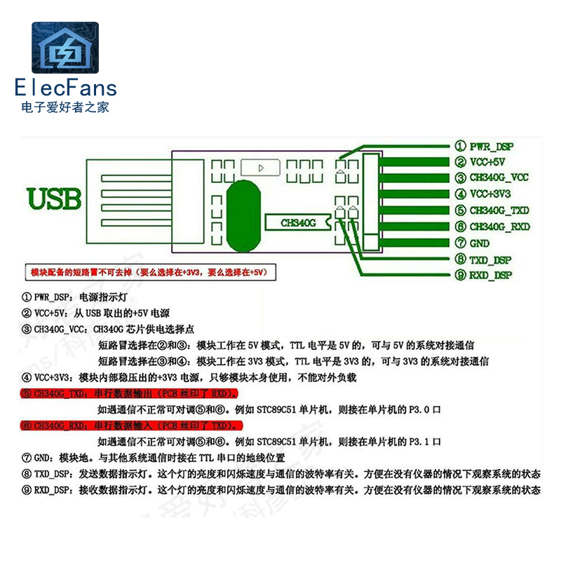 CH340G模块USB转TTL串口中九升级刷机小板 STC单片机烧录器下载线 - 图2