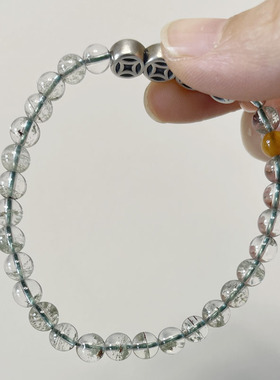 ZHAZHA新款时尚简约百搭小众银饰平安喜乐绿幽灵水晶手链女高级感