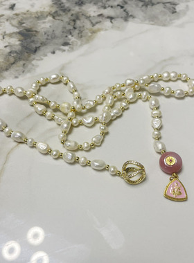 ZHAZHA韩国新款时尚简约百搭款珍珠项链女小众设计感锁骨链毛衣链