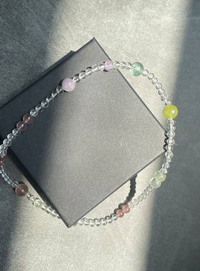 ZHAZHA韩国新款时尚简约百搭小众设计感五行珠双圈彩色水晶手链女