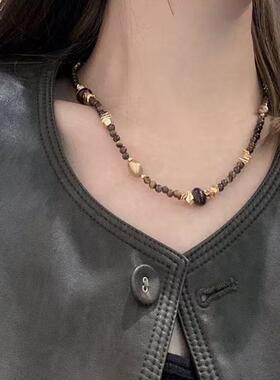 ldquo天然石秋冬棕色锁骨链