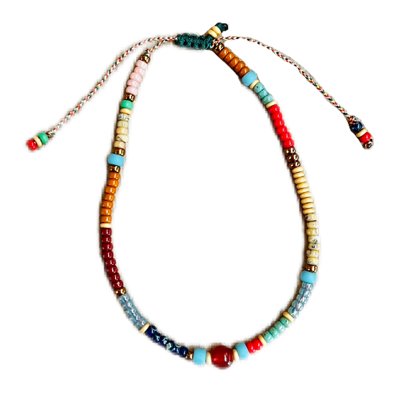 小众原创设计民族风彩色米珠复古红玛瑙串珠手绳可调节手链女饰品 - 图3