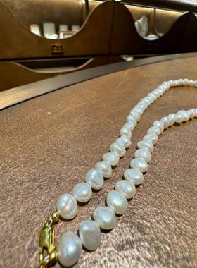 高级法式天然淡水珍珠14K包金巴洛克异形碎银子女士项链 有证书