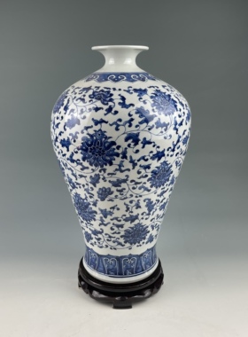 景德镇陶瓷器仿古手绘青花瓷花瓶中式客厅博古架大号插花装饰摆件