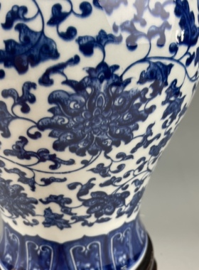 景德镇陶瓷器仿古青花瓷将军罐陶瓷摆件大号储物罐中式家居装饰品