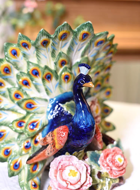 陶瓷摆设孔雀开屏摆件客厅玄关酒柜摆件乔迁结婚礼物订婚开业礼品