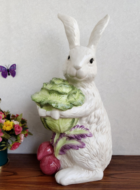 外贸出口精品陶瓷田园兔子抱白菜