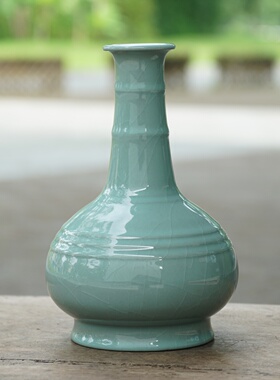 仿官窑 弦纹大瓶  纯手制 南窑笔记 龙泉青瓷花器花道花瓶