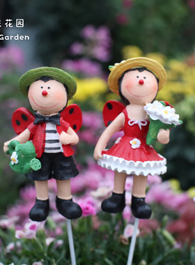 外贸瓢虫鸭子青蛙动物人物花园创意多肉装饰花盆插件摆件园艺花插