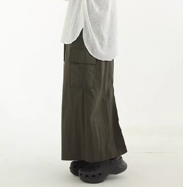 韩国代购23S/S paper cargo H line long skirt 尼龙工装长裙