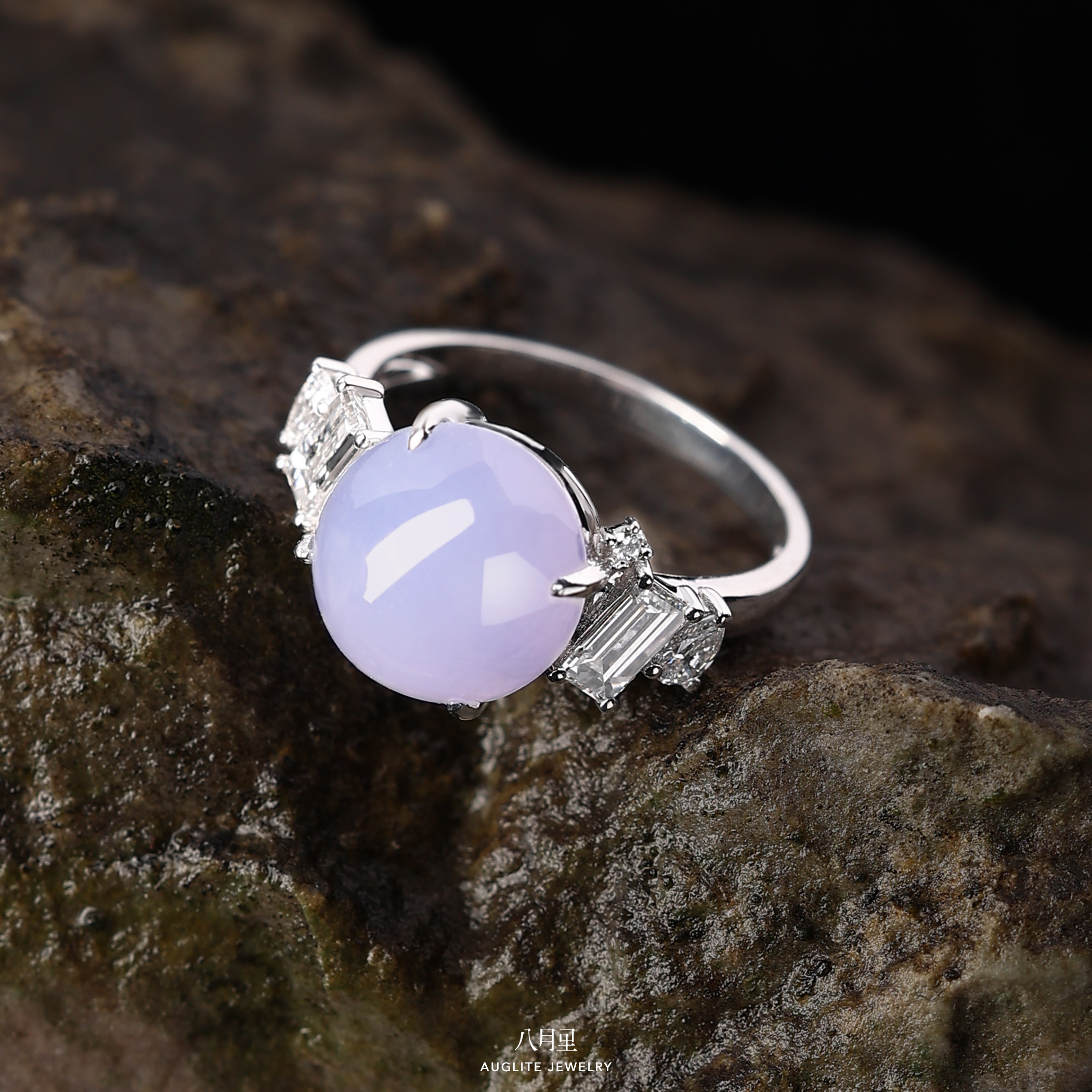 紫翡蛋面圆珠合集 缅甸天然A货冰种翡翠戒指钻石18K金食指戒叠搭 - 图1