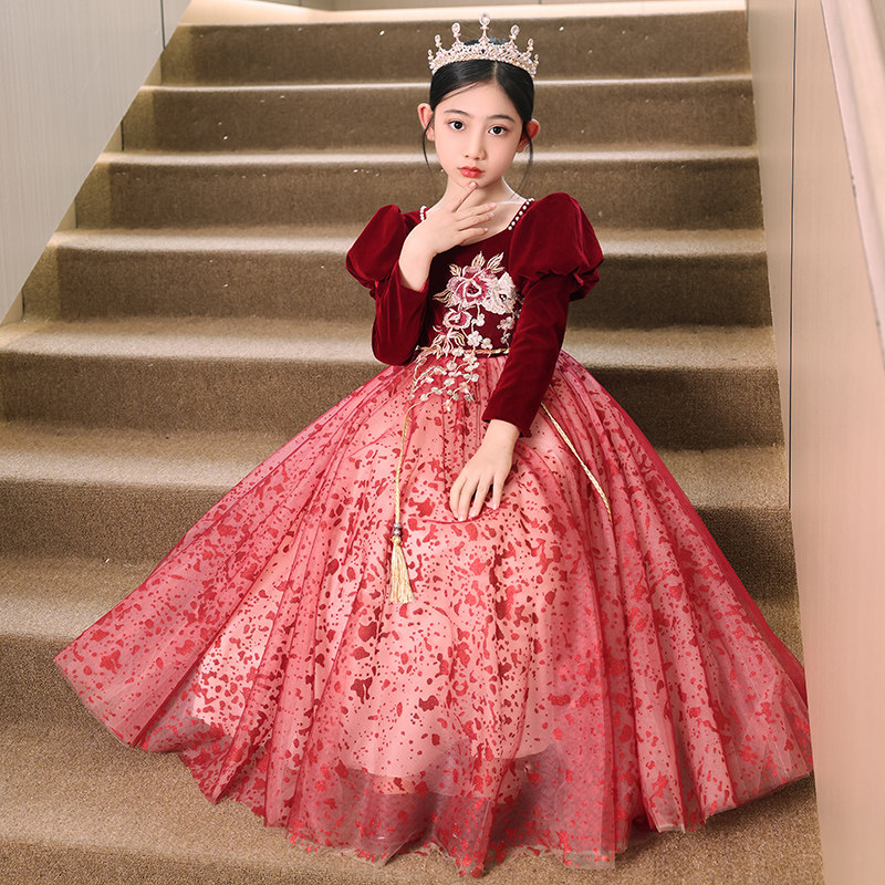 圣诞节儿童服装晚礼服红色婚纱花童洋气公主裙生日宴会女孩主持人,淘宝优惠券,粉丝福利购,淘宝优惠卷