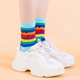 Tide, летние носки, тонкие белые спортивные осенние японские радужные гольфы, средней длины