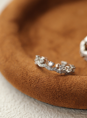 甜美花边蕾丝爪镶满钻皇冠戒指女