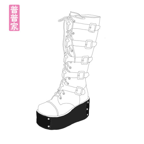 【普普家】新品超高跟铆钉朋克靴圆头长筒系带机车PUNK松糕靴7008 - 图1