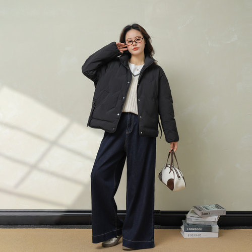 大码百分百微胖mm女装冬季保暖立领90白鸭绒羽绒服轻薄外套 - 图1