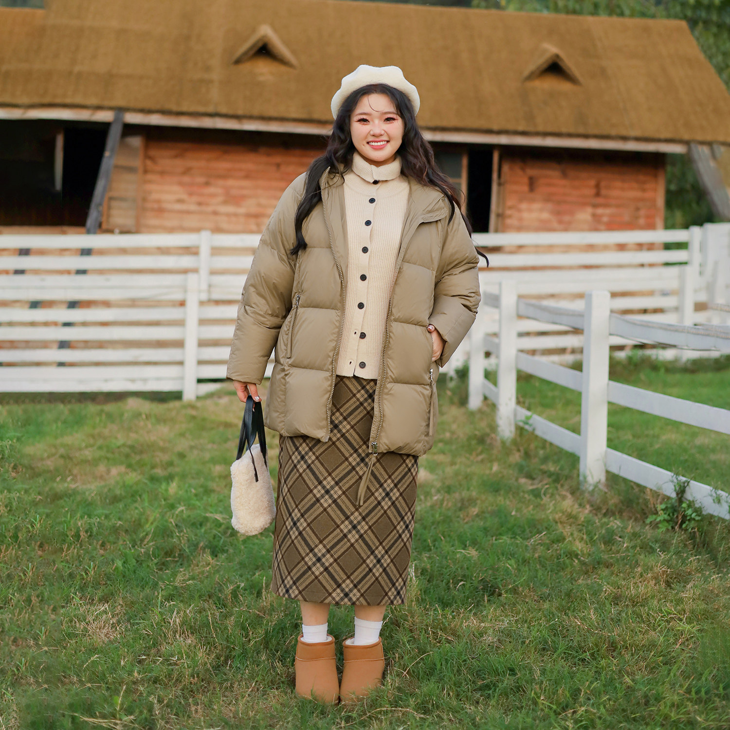 大码百分百微胖mm女装冬保暖百搭方形压格羽绒服中长版外套