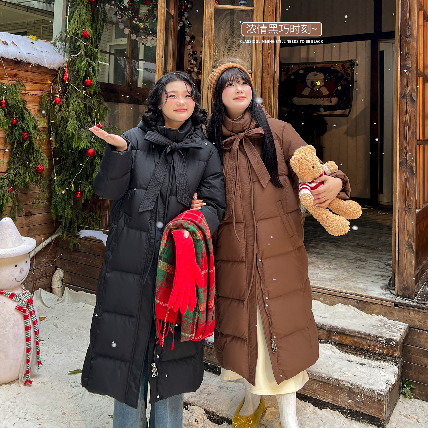 大码百分百微胖mm女装冬保暖双重帽绳羽绒服中长版超厚外套