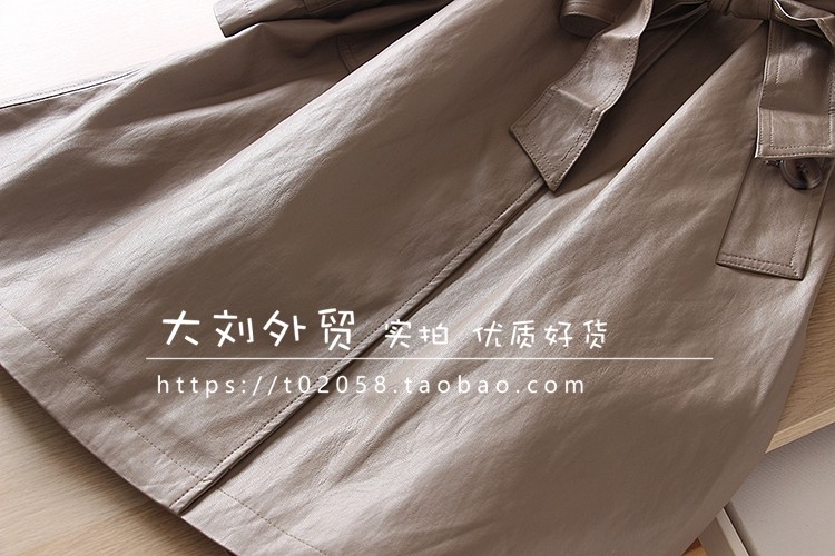2025秋季新款 翻领休闲水洗PU皮简约单排扣中长款腰带 女风衣外套,淘宝优惠券,粉丝福利购,淘宝优惠卷
