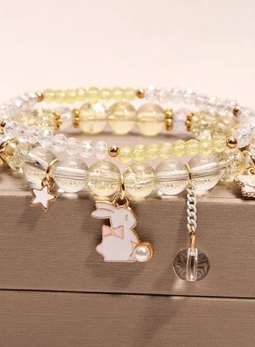 现货兔子手链女公主水晶手环闺蜜一对松紧带甜美学生生日礼物手串
