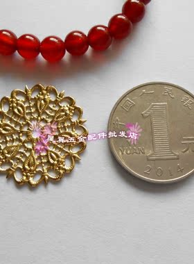 手工diy饰品缠枝花纹花片黄铜