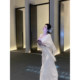 Sun Yaqiao Jingluo Beauty Autumn and Winter thickened German velvet three-dimensional flower gentle white moonlight long-sleeved dress