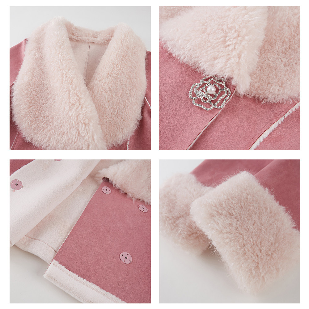 Sun雅乔【蔷薇庄园】冬长袖修身皮毛一体大翻领仿羊羔毛短外套女,淘宝优惠券,粉丝福利购,淘宝优惠卷